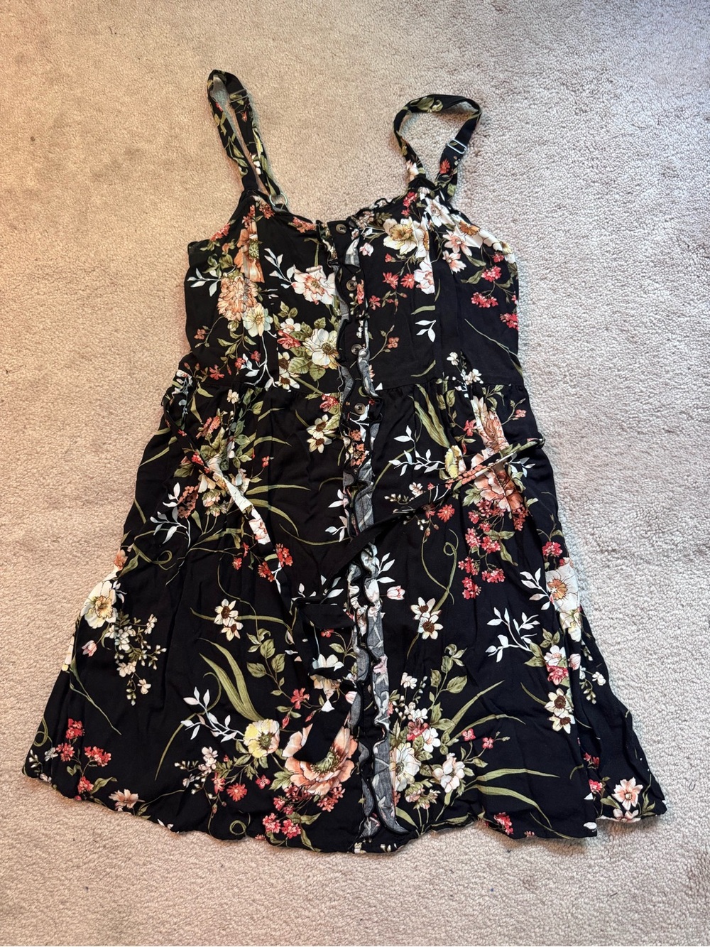 Xhilaration Black Floral Tie-Front Mini Dress
